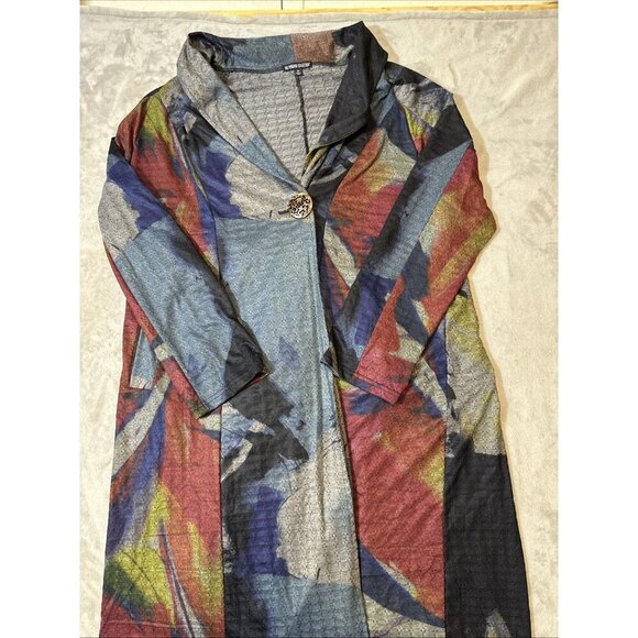 The Pyramid Collection Cardigan Jacket XL Gray Abstract Multi Color Artsy Boho - Picture 8 of 13
